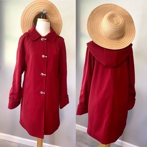 Red Woven Poly Hooded Lined Coat